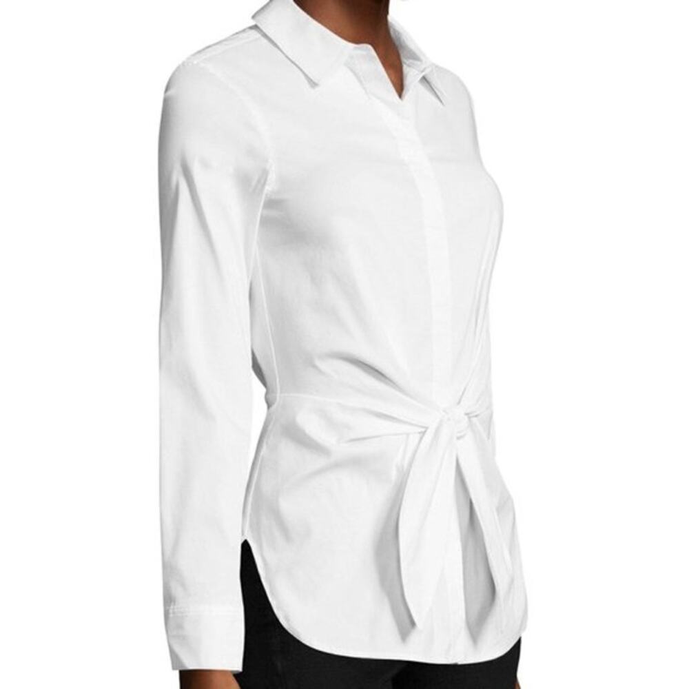 Bailey 44 Button Down Tie Front White Shirt Small Old Money Quiet Luxury Elegant